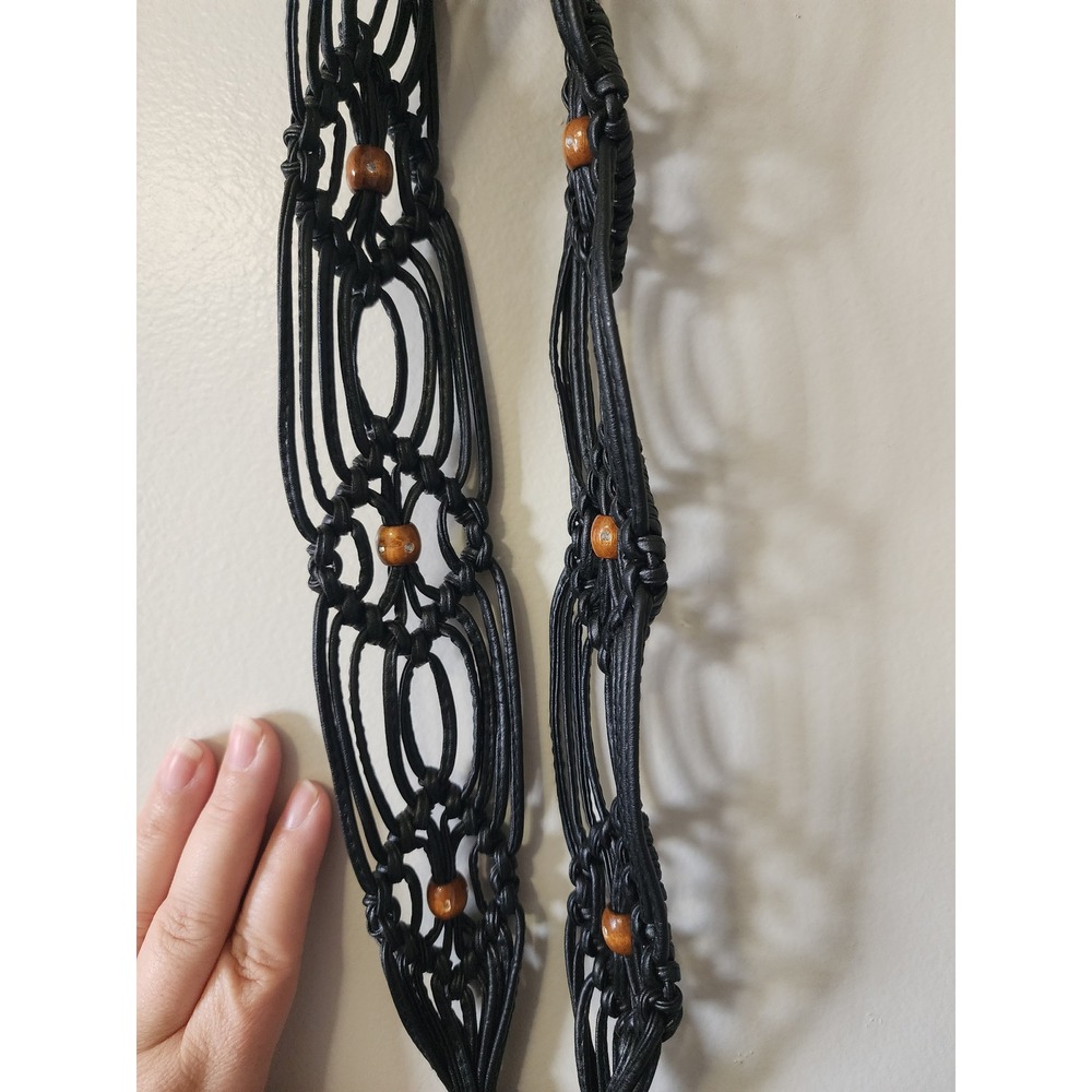 Mudd Vintage Macrame Belt Black Wood Bead Boho Tie Closure B621M S/M NWT